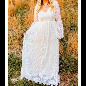 White floral lace maxi dress